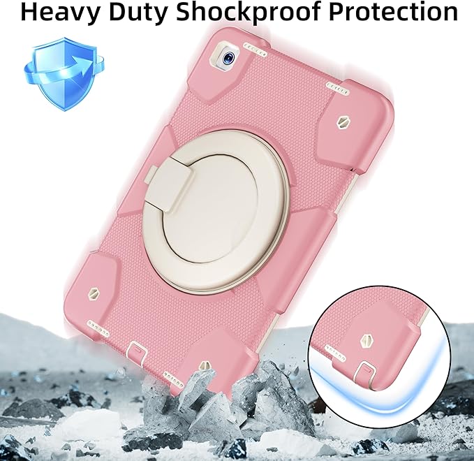 Case for Samsung Galaxy Tab A9+/A9 Plus Case 11 Inch with Screen Protector/360° Rotating Stand/Pen Holder/Shoulder Strap Shockproof Cover for Tablet A9+ 5g (Pink)