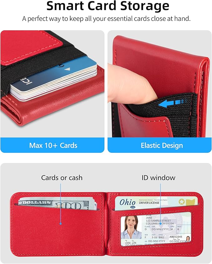 For Magsafe Wallet Stand Strongest Magnetic Wallet for iPhone 17/16/15/14/13/12 Series Magnetic Card Holder with Adjustable Stand ID Window 10 Cards Holder Vegan Leather RFID Blocking Red