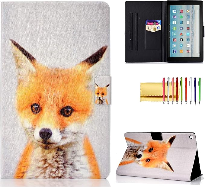 Case for Amazon Fire HD 10 Tablet (2015/2017/2019) Techcircle Slim Folding Stand Magnetic Smart Cover Soft TPU Back Protective Case for All-New Fire HD 10 5th/7th/9th Gen Auto Sleep Cute Fox