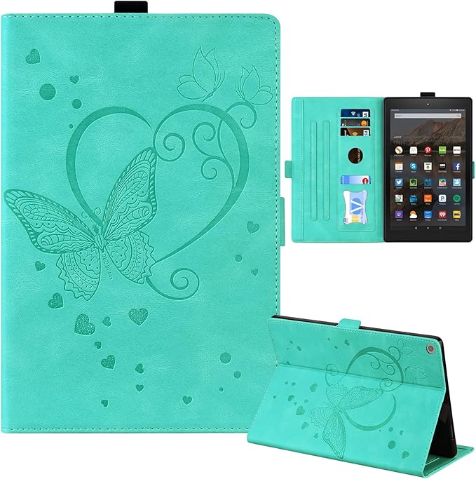 Case for Fire HD 10 Tablet 9th/7th/5th Generation 2019/2017/2015 Release Multiple Angles Viewing Stand Cover Soft TPU Back Cover with Pen Holder and Auto Wake/Sleep Green