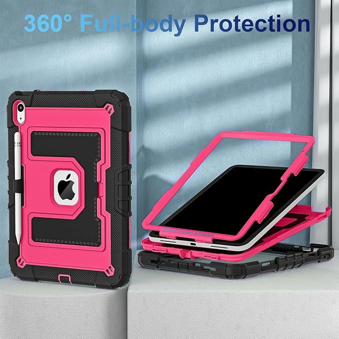 WESOROL Case for iPad A16 11th Generation 11 Inch (2025) iPad 10th Generation 10.9 Inch (2022)i Pad A16 Case Military Grade Shockproof Cases with Pencil Holder Shoulder StrapBlack Pink