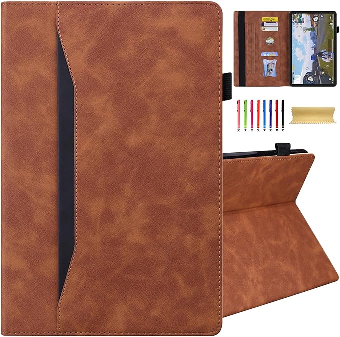 Dteck Folio Case for All-New Amazon Fire HD 10 and 10 Plus Tablet (13th/11th Generation 2023/2021 Release)Premium PU Leather Slim Flip Stand Magnetic Pocket Wallet Cover with Pencil Holder Brown
