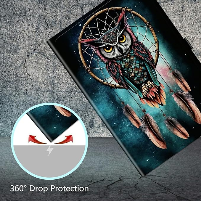 Universal Case for 10.6 inch 11 inch TabletUniversal Case for 10.6-11 Inch Touchscreen TabletSlim PU Leather Stand Folio Shell Cover with 360 Degree Rotatable Kickstand ViewingOwl Dream Catcher
