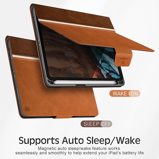 KingBlanc Case for iPad mini 7 (A17 Pro) iPad mini 7th/6th Generation (2024/2021 8.3 inch) with Pencil Holder Vegan Leather Stand Cover Auto Sleep/Wake Adjustable Viewing/Drawing Angle Brown