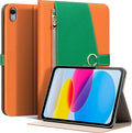 Leather Case for iPad 11th Gen 11 (2025) &amp 10th Gen 10.9 (2022) - Premium Leather Feel w/Zippered Pocket Secure Buckle Auto Wake/Sleep &amp Adjustable Shockproof Stand (Orange/Green)