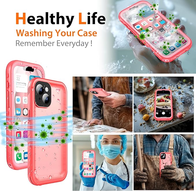 Cozycase Compatible with iPhone 14 Plus Waterproof Case - Full Body Shockproof Dustproof Dropproof Built in Screen Protector Rugged Waterproof Case for iPhone 14 Plus 6.7 Inch Pink