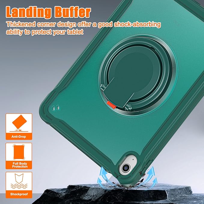 Batianda Ultimate Protective Case for New iPad 11th Generation 11 inch 2025 A16 Chip Sturdy Rugged Shockproof Silicone Tablet Cover with 360° Rotatable Ring Kickstand &amp Pencil Holder Teal