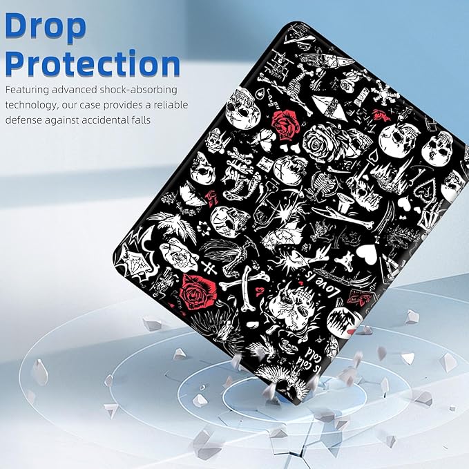 for Samsung Galaxy Tab S9 11 Tablet 2023 Case–PU Leather Folio Cover with Auto Sleep/WakeStand - Style Shockproof Protective Case for Galaxy Tab S9Skulls Red Roses Flowers