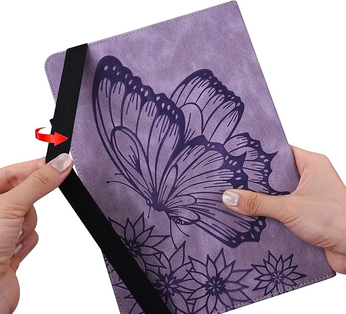 for Amazon Kindle Fire HD 10 &amp HD 10 Plus Case 13th/11th Generation 10.1 inch (2023/2021) Folio Stand Embossed PU Leather Wallet Cover with Pencil Holder/Card Pockes Purple Flower Butterfly