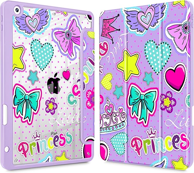 for iPad 9th Generation with Pencil Holder iPad 8th/7th Gen Case 10.2-inch [Built in Pencil Holder] Trifold Stand Auto Wake/Sleep Clear TPU Protection Back Cover Girlis Pink Pattern