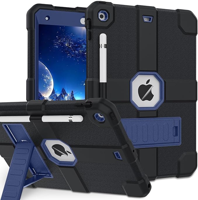 Case for iPad 9th/8th/7th Generation 2021/2020/2019(10.2 inch) Heavy Duty Shockproof Rugged Protective 10.2 Cover with Built-in Stand for iPad 9 8 7 Gen(Navy Blue+Black)