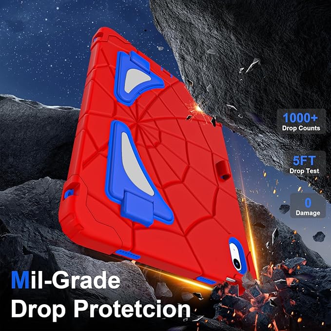 Kids Case for iPad 10th/11th Gen (10.9/11 Inch 2022/2025 A16) – Shockproof 360° Full-Body Protection Cover with Screen Protector Stand &amp Pencil Holder – Boys’ Anti-Drop Design-RED Blue