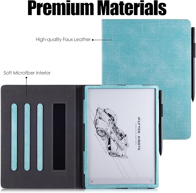 BOZHUORUI Protective Folio Case for iFLYTEK AINOTE 2 10.65-inch Paper TabletMulti-Angle Adjustable StandPremium PU Leather Sleeve Cover with Auto Sleep/Wake &amp Hand Strap (Mint Green)