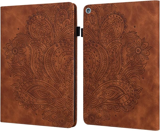 ALILANG Case for Kindle Fire HD 10 (9th Gen 2019/7th Gen 2017/5th Generation 2015) 10.1 Multiple Viewing Angles PU Leather Flip Stand Cover for Amazon Fire HD 10 Case -Brown