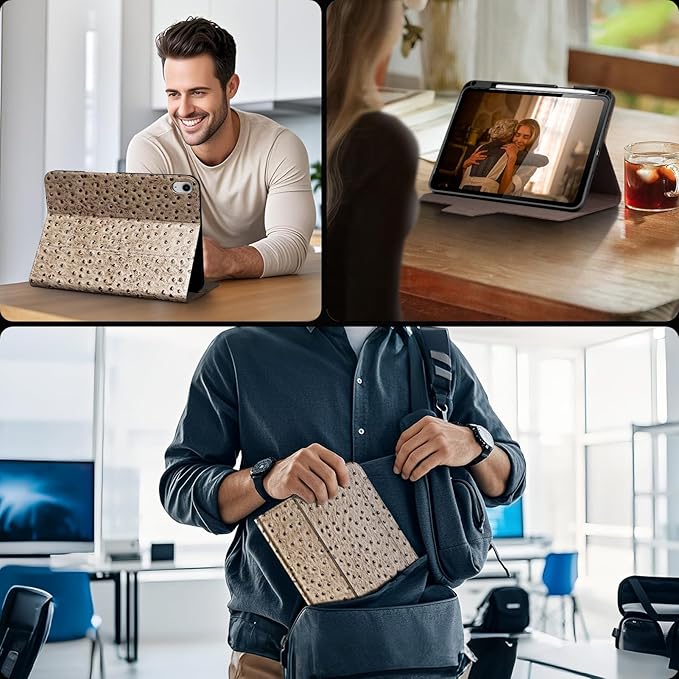 Gexmil Leather Case for iPad (A16) 11th Generation 11 Inch 2025 iPad 10th Generation 10.9 Inch 2022Protective Cover with Pencil HolderMagnetic ClosureAuto Sleep/WakeKhaki