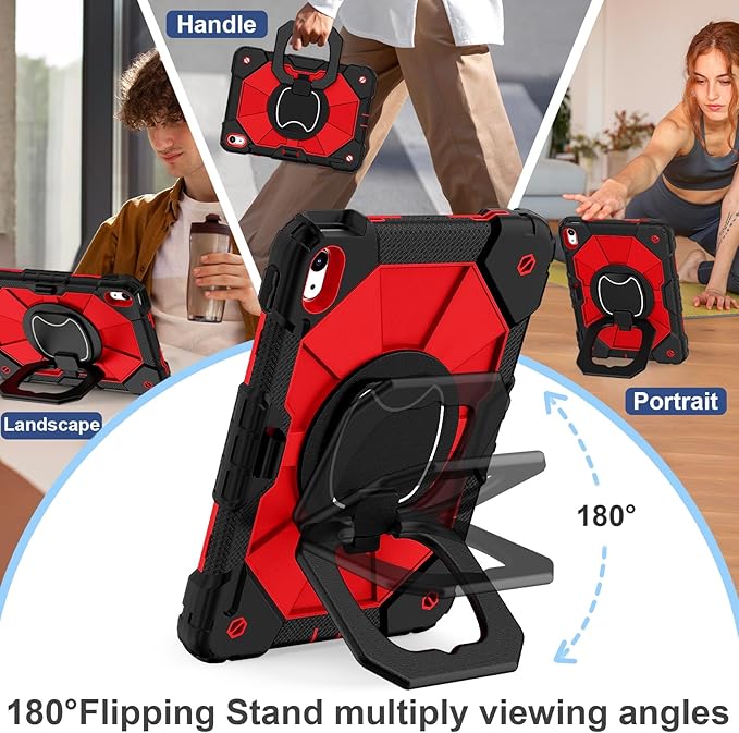 Case for iPad 10th Generation 10.9 Inch (2022) iPad (A16) 11th Generation 11 Inch (2025) Rugged i Pad Case 10th Gen with 360°Rotating Stand Screen Protector Pen Holder Shoulder Strap Red