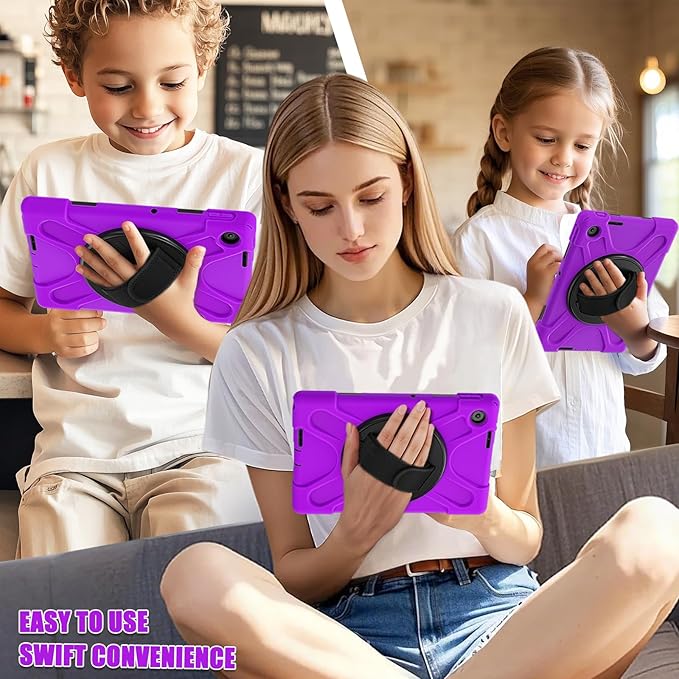 Tablet Case Compatible with Lenovo Tab 10.1(TB-311XU) /K10C TB311FU 2025 Case Protective Heavy Duty Rugged Shockproof Drop Protection Cover Shoulder Strap for Kids Silicone Cover(Purple)