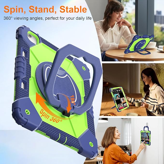 Case for iPad Air 13 Inch Case M4 2026/M3 2025/ M2 2024 Auorld for iPad Air 13 Inch Case M4 2026 Case with Screen Protector 360 Degree Rotating Stand Shoulder Strap Pencil Holder Navy Green