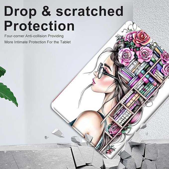 Universal 7.9 8.0 8.4 8.9 9 Tablet CaseProtective Cover Stand Folio Case for 7-9 Inch Tablet Bookshelf Girl Tablet Case Cover for iPad Samsung Other Tablet