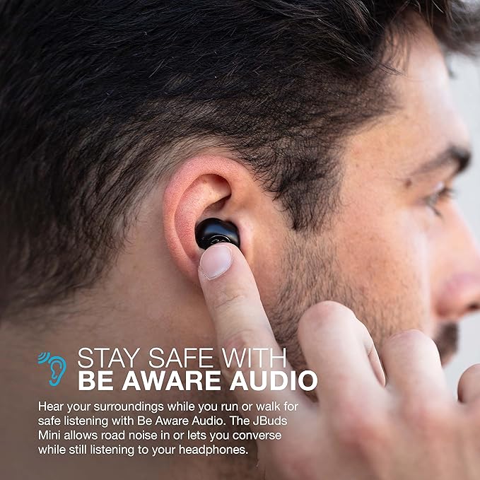 JLab JBuds Mini True Wireless Bluetooth Earbuds + Charging Case Charcoal Black IP55 Sweat and Dust Proof Bluetooth Multipoint Be Aware Audio 3 EQ Sound Settings Crystal Clear Calls