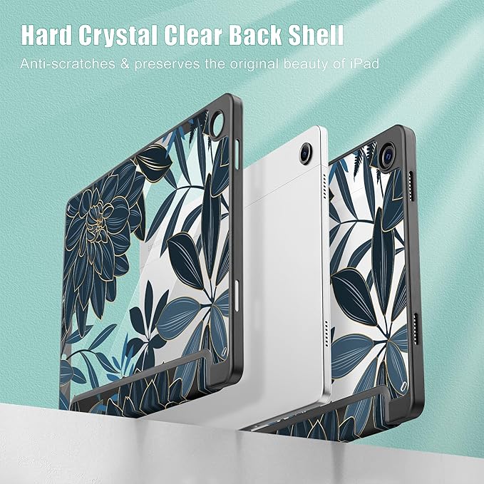 Tuiklol for Samsung Galaxy Tab A9+ Tablet 11” / A9+ Plus 2024 2023Buit-in S-Pen Holder with Clear Protective Cover Transparent Back Shell Auto Wake/Sleep Samsung Tab A9 Plus CoverBlack Flower