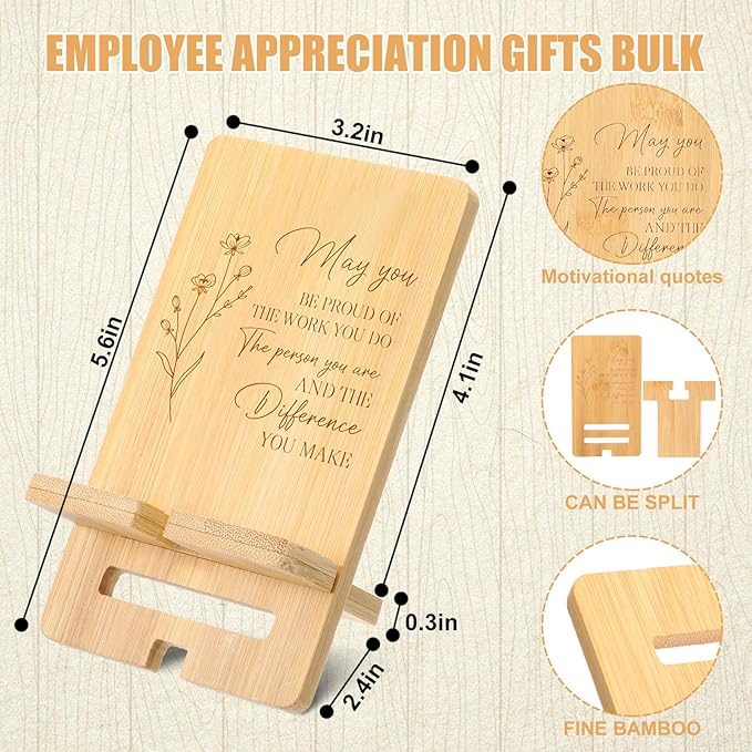 Ripeng 30 Pcs Employee Appreciation Gifts Bulk Bamboo Phone Stand for Desk Office Workers Inspiration Thank You Gift for Team Coworkers Staff Volunteer Nurse Teacher Colleagues Gratitude (Inspiration)