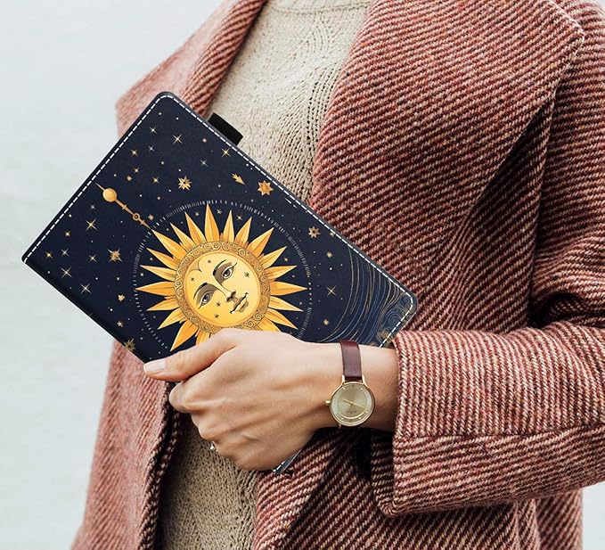 Case for Amazon Kindle Fire 7 Tablet (7 9th/7th Generation 2019/2017 Release) Slim PU Leather Cover with Card Slot &amp Auto Wake/Sleep Mysterious Bohemian Celestial Theme Sun