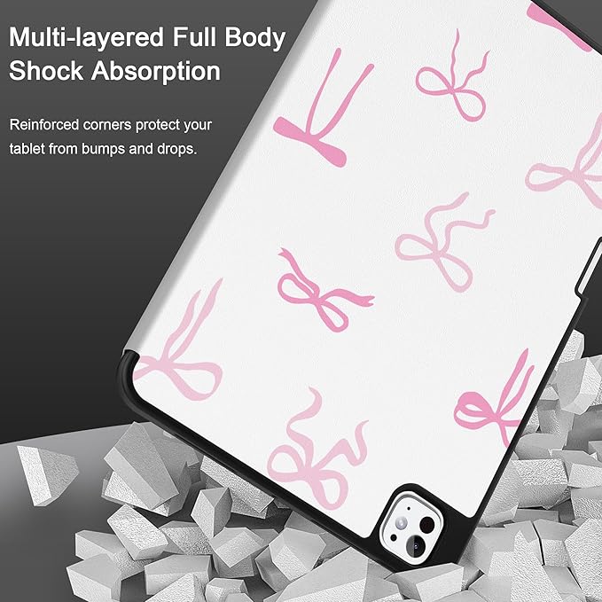 DONGKE Case for iPad Pro 13 inch (M5 2025 / M4 2024) – [Built-in Pencil Holder] Ultra Slim PU Leather Trifold Stand Cover with Soft TPU Back Auto Wake/Sleep - Pink Bows
