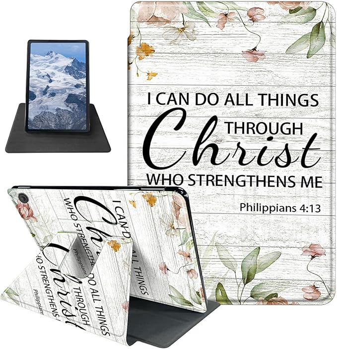 Case for Kindle Fire HD 10 Tablet (5th/7th/9th Generation2015/2017/2019 Release) Bible Philippians 4:13 Theme 360 Degree Rotating Stand Protective Cover with Auto Sleep/Wake for HD 10 Tablet