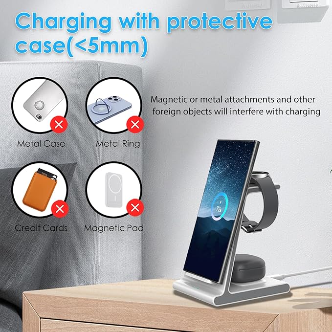 Wireless Charger for Samsung S25 Ultra Charging Station for Galaxy S25/S25 Edge/S24 Ultra/S24+/S24/S23/S22/Note 20/Z Flip 7/Fold 7 for Galaxy Watch 8/8 Classic/Ultra/7/6 Galaxy Buds 2 Pro/Pro