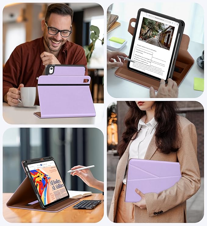DTTO for iPad A16 Case iPad 11th / 10th Generation Case (2025/2022) 360 Degree Rotating Premium Leather Folio Stand Cover with Pencil Holder New Lavender