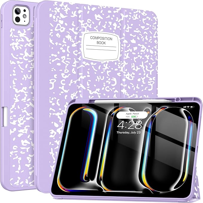 Soke Case for New iPad Pro 13 Inch (M5/M4 2025/2024 Release) with Pencil Holder Trifold Stand Shockproof [Support Apple Pencil Charging + Auto Wake/Sleep] Soft TPU Back Cover Book Lilac