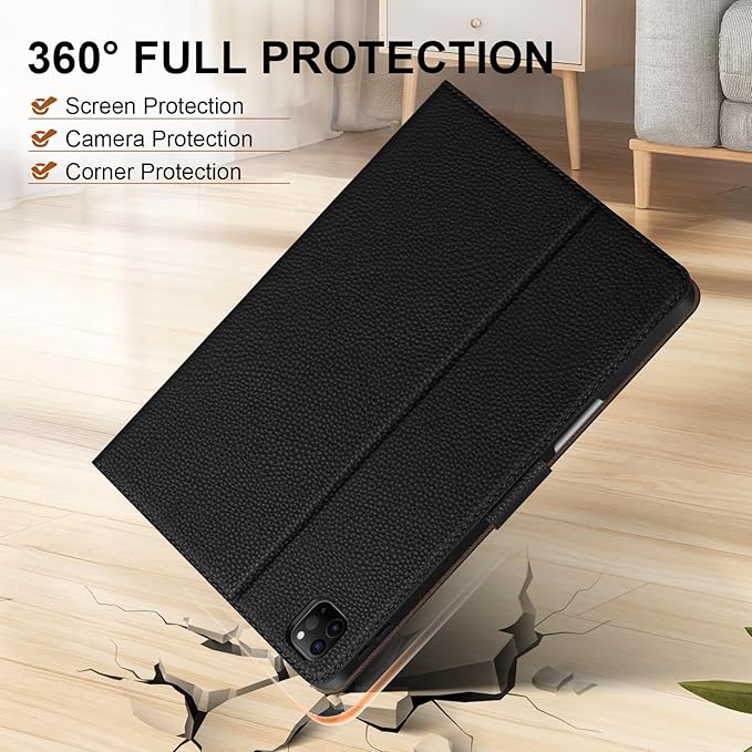 Genuine Leather Case for iPad Pro 11 Inch 4th/3rd/2nd/1st Generation 2022/2021/2020/2018 | with Pencil Holder and Adjustable Stand Magnetic Closure Auto Wake/Sleep Cover | Black
