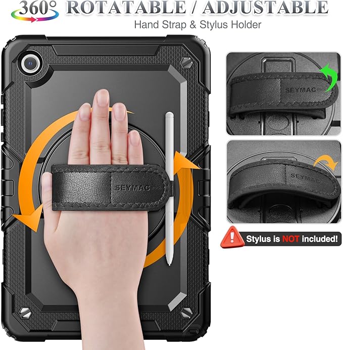 SEYMAC stock Case for Samsung Galaxy Tab A11+ Plus/A9+ Plus 11'' Full-Body Drop Protection Case with Screen Protector Pencil Holder [360° Rotating Hand Strap] &ampStand Black