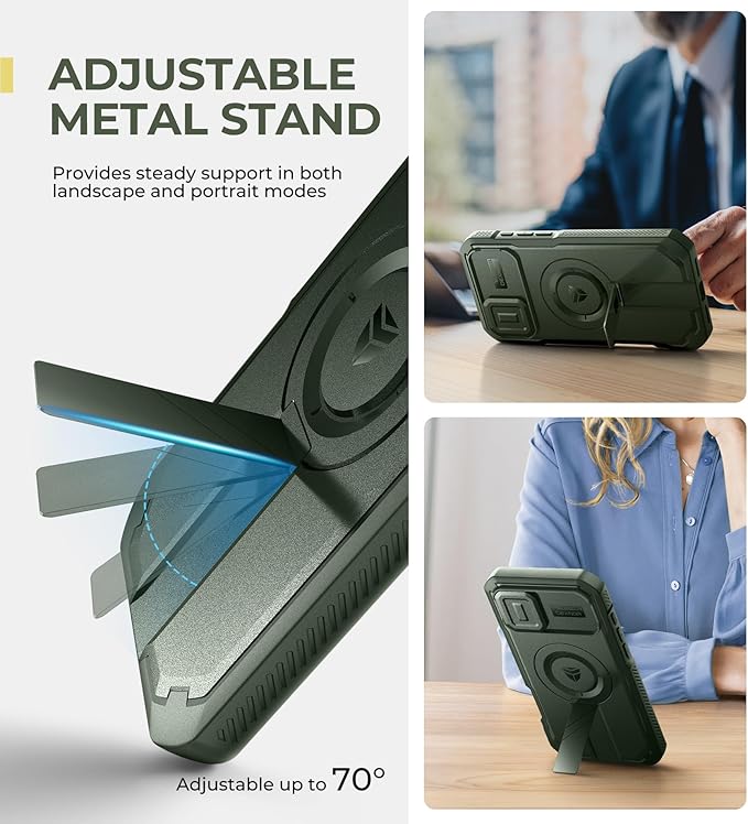 Dexnor for iPhone 16 Plus Case with Slide Camera Cover&ampAdjustable Kickstand &amp Built-in Screen ProtectorCompatible with MagSafe Shockproof Bumper Cases Heavy-Duty Magnetic Protective CoverArm