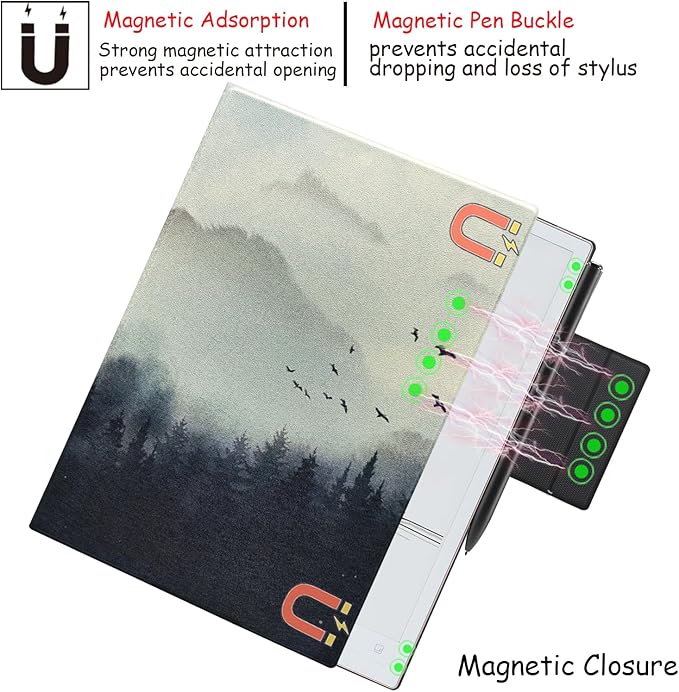 Magnetic Stand Folio Case for iFLYTEK AINOTE 2 10.65 E-Ink Tablet (2025 Released) Ultra-Thin Lightweight Premium PU Leather Cover with Magnetic Pen Buckle &amp Auto Sleep/Wake (Misty Forest)