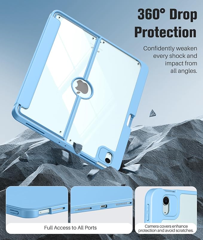 MoKo for iPad Air 13-Inch Case (M4/M3/M2) 2026/2025/2024 with Pencil Holder Heavy Duty 13 Inch iPad Air Case with Screen Protector Clear Back Lens Protector Multi-Angle Magnetic Stand Sunny Blue