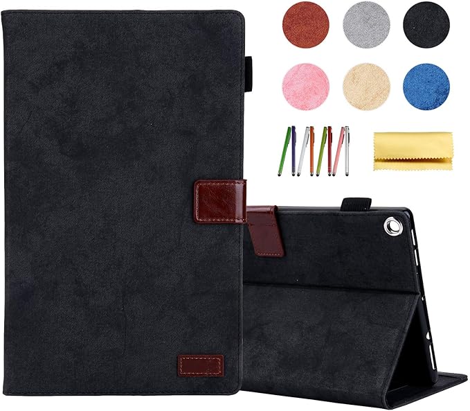 Folding Case for Amazon Fire HD 10 9th/7th/5th Gen Techcircle Smart Flip [Wake/Sleep] Solid PU Leather Protective Cover for All-New Kindle Fire HD 10.1 inch Tablet 2019/2017/2015 Release Black