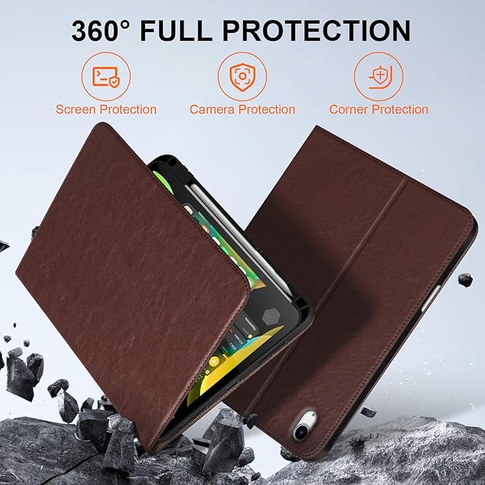 Leather Case for iPad Air 11 M4/M3/M2 (2026/2025/2024) &amp 10.9 5th/4th Gen (2020/2022) with Pencil Holder | Auto Wake/Sleep | Protective Shockproof Cover | Adjustable Stand | Red Brown