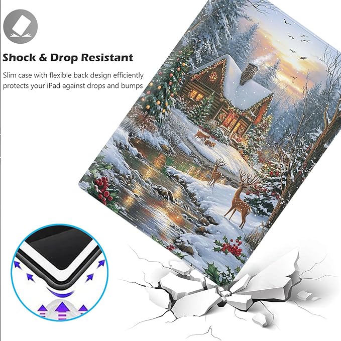 Case for Samsung Galaxy Tab A11/A9 8.7-Inch 2025/2023Adjustable Stand Auto Wake/Sleep Function Full Body Protection Cover - Christmas Cabin Snow Scene