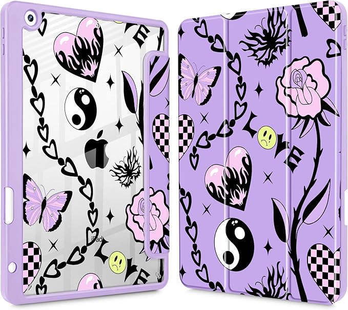 for iPad 9th Generation with Pencil Holder iPad 8th/7th Gen Case 10.2-inch [Built in Pencil Holder] Trifold Stand Auto Wake/Sleep Clear TPU Protection Back Cover Y2K Emo Girl SD166