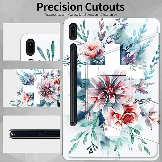 Case for Samsung Galaxy Tab S6 10.5 2019 (Model SM-T860/T865/T867) Watercolor Cross Flowers Theme 360 Degree Rotating Stand Smart Protective Cover for Samsung S6 T860 Tablet