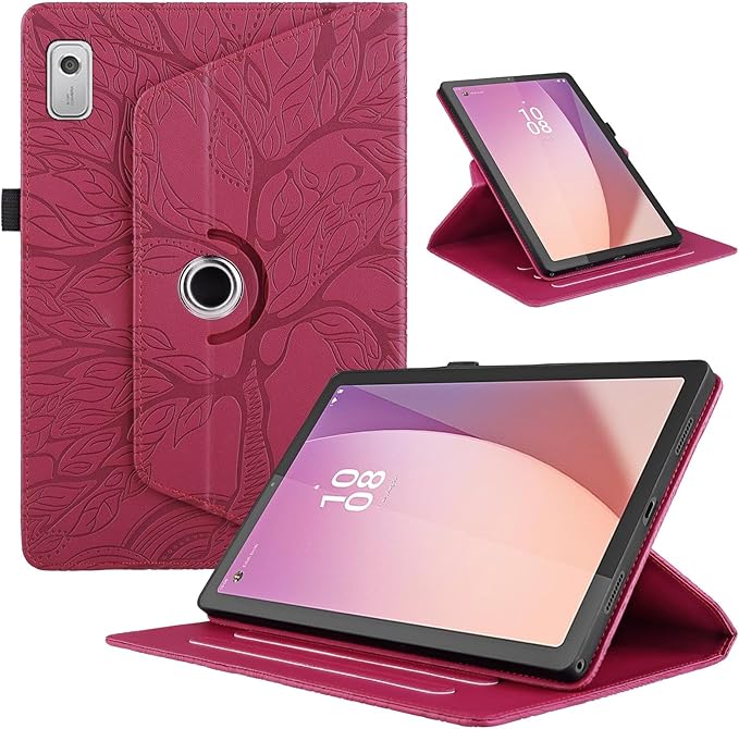 Tablet PC Bags Cases Sleeves Compatible With Lenovo Tab M9 9.0 Inch (Model: TB-310FU 2023 Released) Tablet Case 360 Degree Rotating Stand Foldable Tablet Case Tree Of Life Embossed Shell(Vermelho)