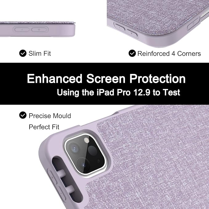 Soke for iPad Pro 12.9 Case 2020 &amp 2018 with Pencil Holder - [Full Body Protection + Apple Pencil Charging + Auto Wake/Sleep] Soft TPU Back Cover for 2020 iPad Pro 12.9(Violet)