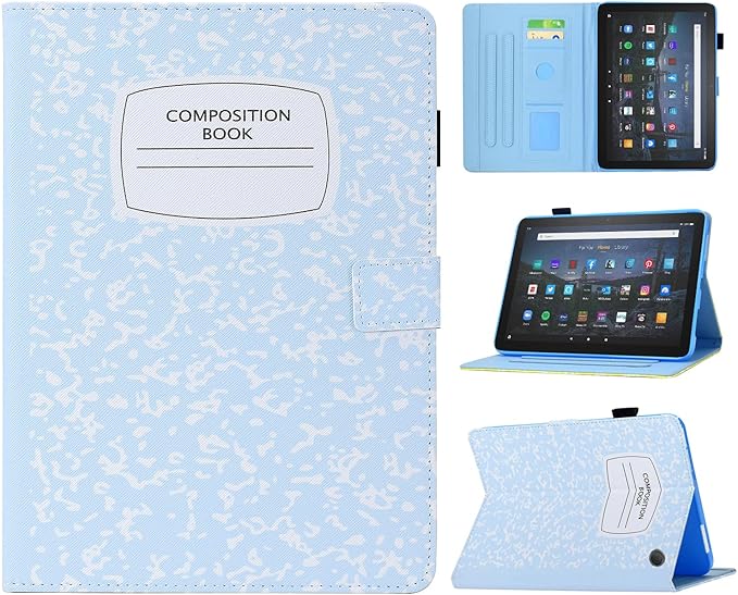 Cute Case for All-New Amazon Kindle Fire HD 10 &amp 10 Plus Tablet (13th/11th Generation 2023/2021 Release) 10.1Vegan Leather Slim Folding Stand Cover with Pocket Auto Wake/Sleep Blue Notebook