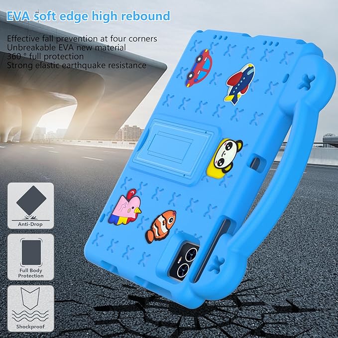 for Revvl Tab 2 Case (2025) EVA Shockproof Tablet Cover with Stand Handle Shoulder Strapfor Tmobile Revvl Tab 2 Tablet Case 10.1'' Blue