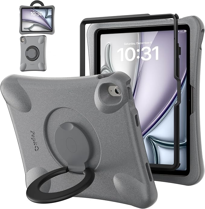 Pepkoo for iPad Air 13 inch Case for Kids with 360° Rotatable StandShockproof EVA Handle Cover for iPad Air 13 M3 2025 and M2 2024 Models