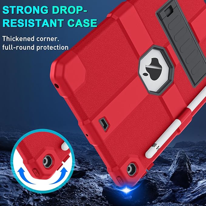 Case for iPad 9th/8th/7th Generation 2021/2020/2019(10.2 inch) Heavy Duty Shockproof Rugged Protective 10.2 Cover with Built-in Stand for iPad 9 8 7 Gen(Black+Red)
