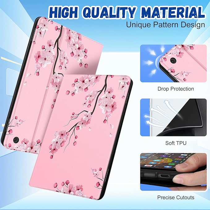 for Amazon Kindle Fire HD 8/8 Plus Tablet Case 10th/12th Generation for Women Girls Folio Cover Cute Fashion Design Girly Floral Flower Kawaii Pretty Unique Cases for Kindle Fire Case 8 Inch