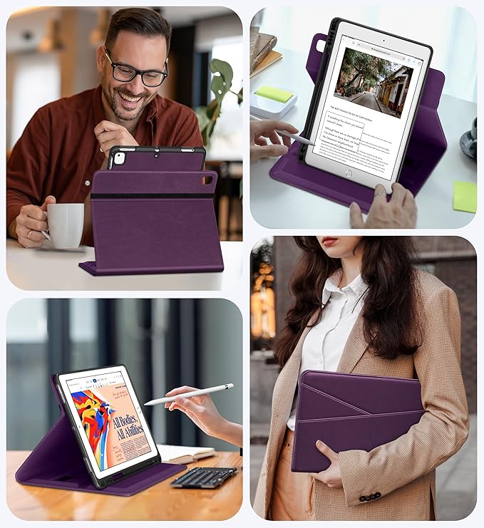 DTTO for iPad 6th / 5th Generation 9.7 Inch (2018/2017) iPad Air 2 / Air 1 Case 360 Degree Rotating Premium Leather Folio Stand Cover with Pencil Holder Purple